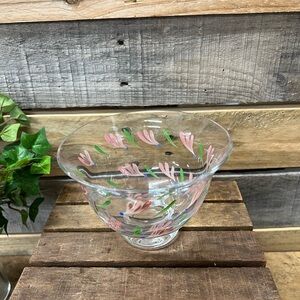 Hand-Painted Glass Bowl with Pink Floral Design